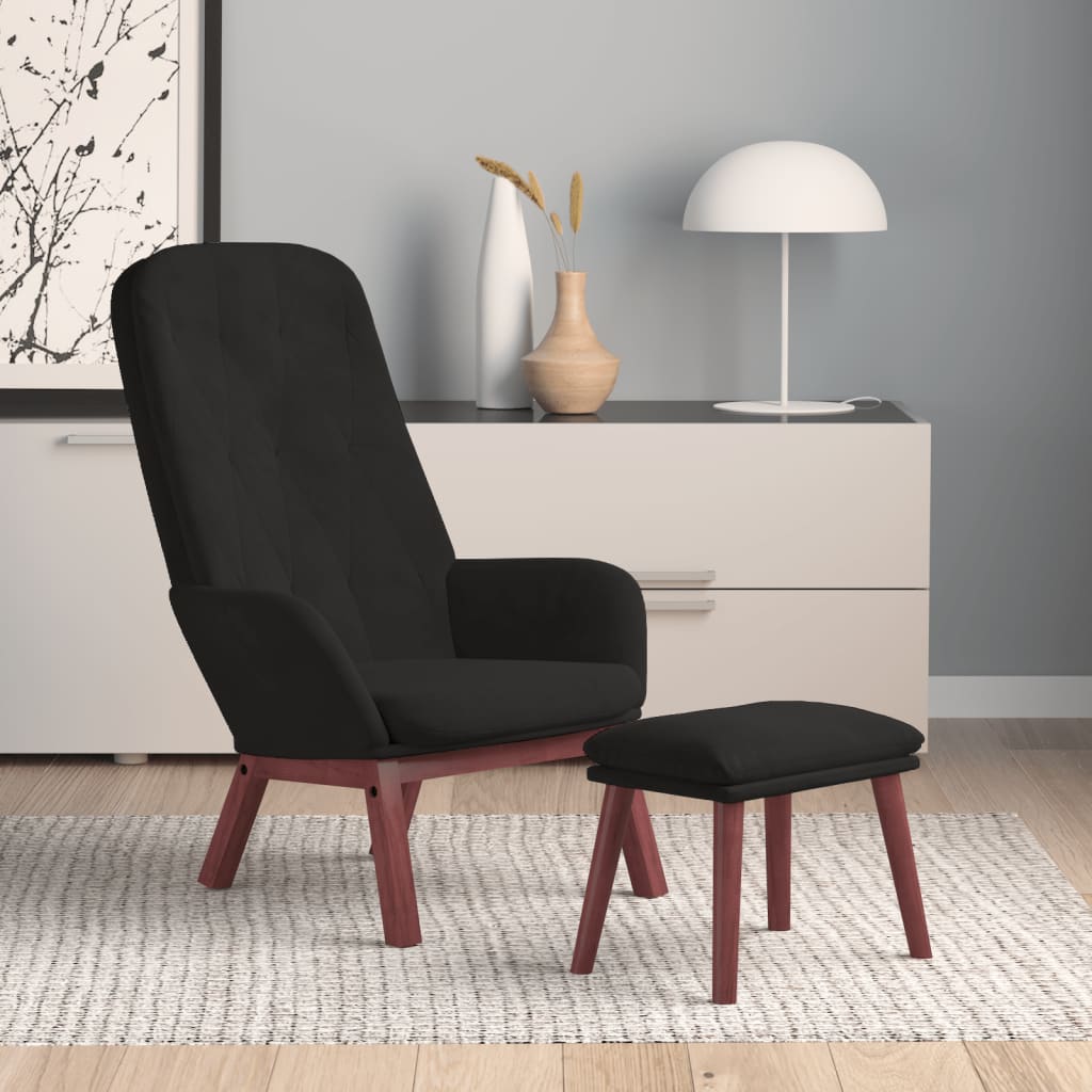 Vetonek Sillón de relax con taburete terciopelo negro