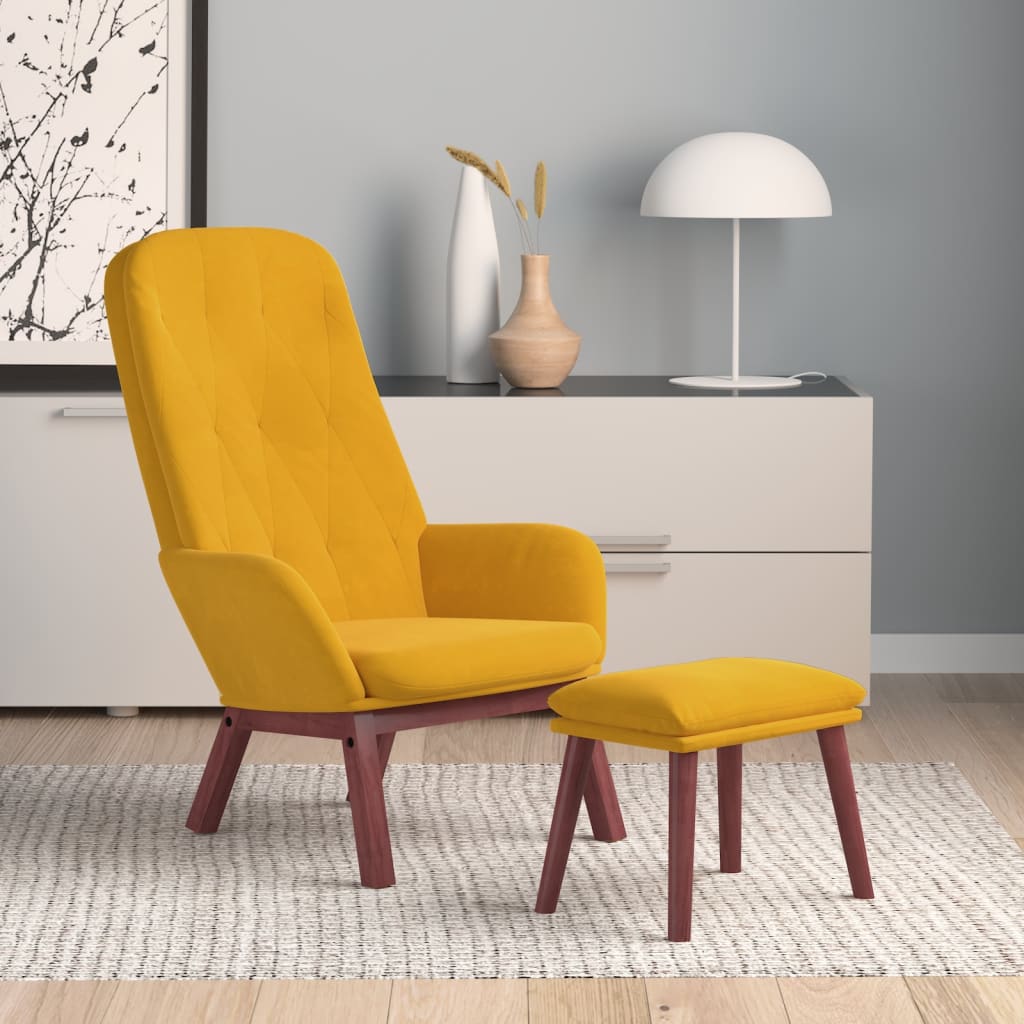 Vetonek Sillón de relax con taburete terciopelo amarillo mostaza