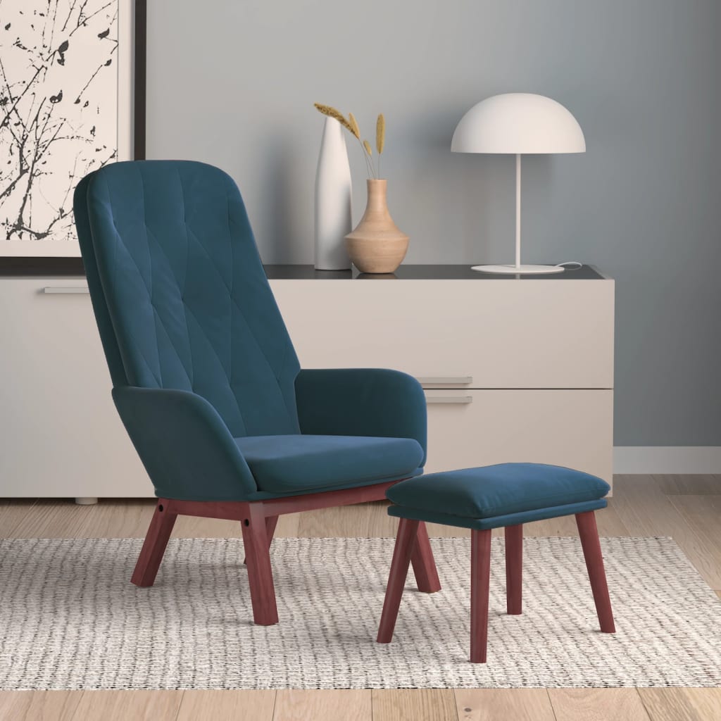 Vetonek Sillón de relax con taburete terciopelo azul