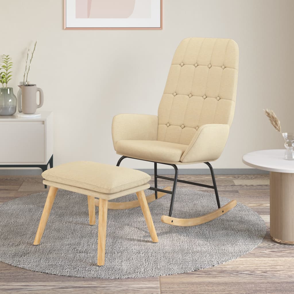 Rocking chair with stool cream fabric v4577 Vetonek