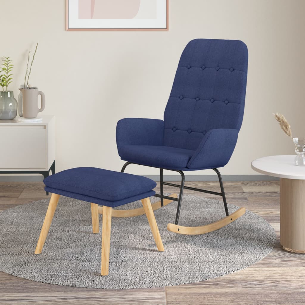 Rocking chair with stool blue fabric v4591 Vetonek