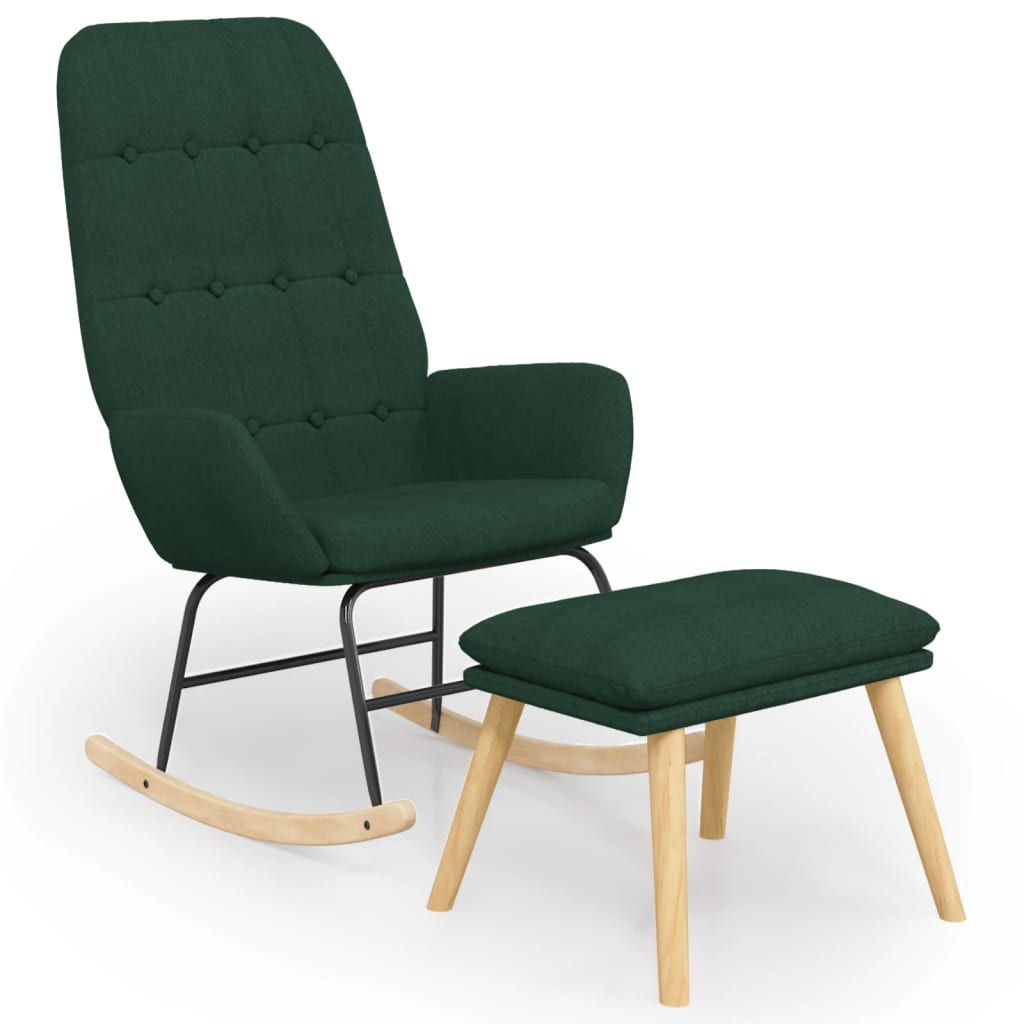 Vetonek Rocking chair with stool dark green fabric