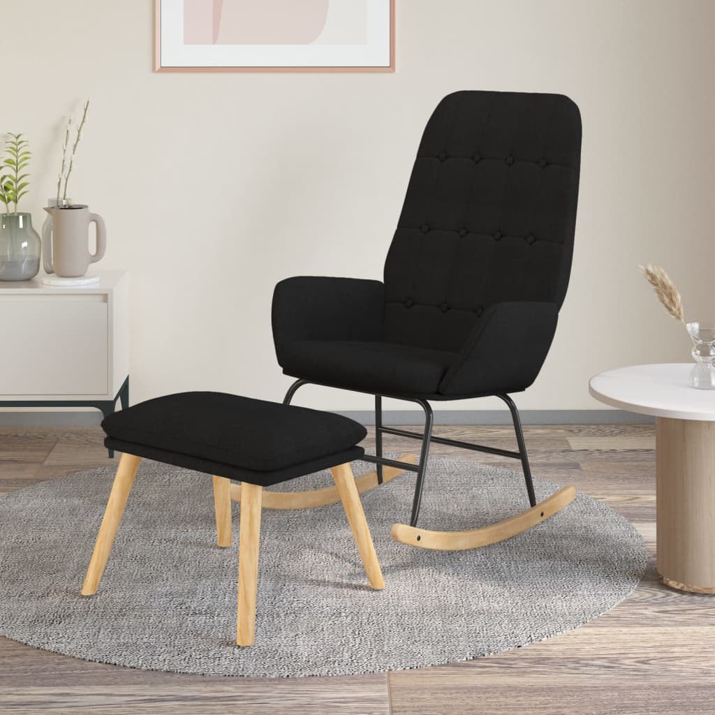 Vetonek Sillón mecedora con taburete tela negro