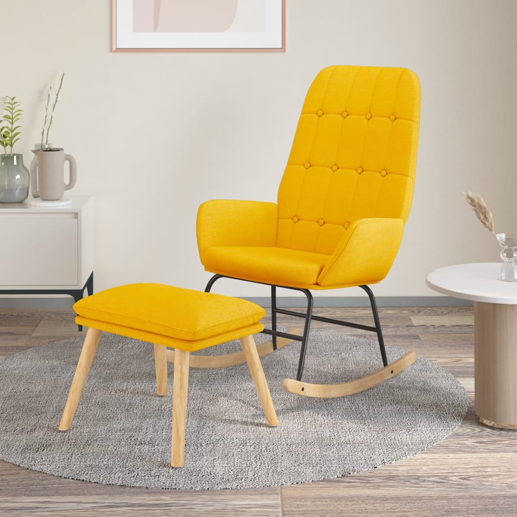 Rocking chair with stool mustard yellow fabric v4621 Vetonek