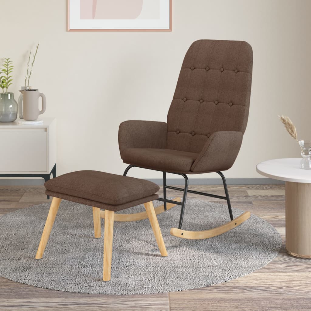 Rocking chair with stool gray taupe fabric v4645 Vetonek