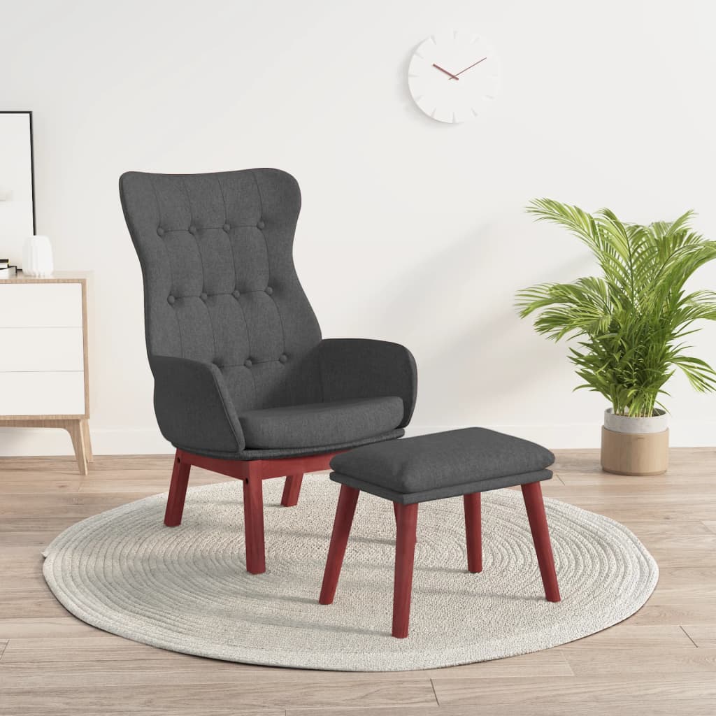 Vetonek Sillón de relax con taburete tela gris oscuro