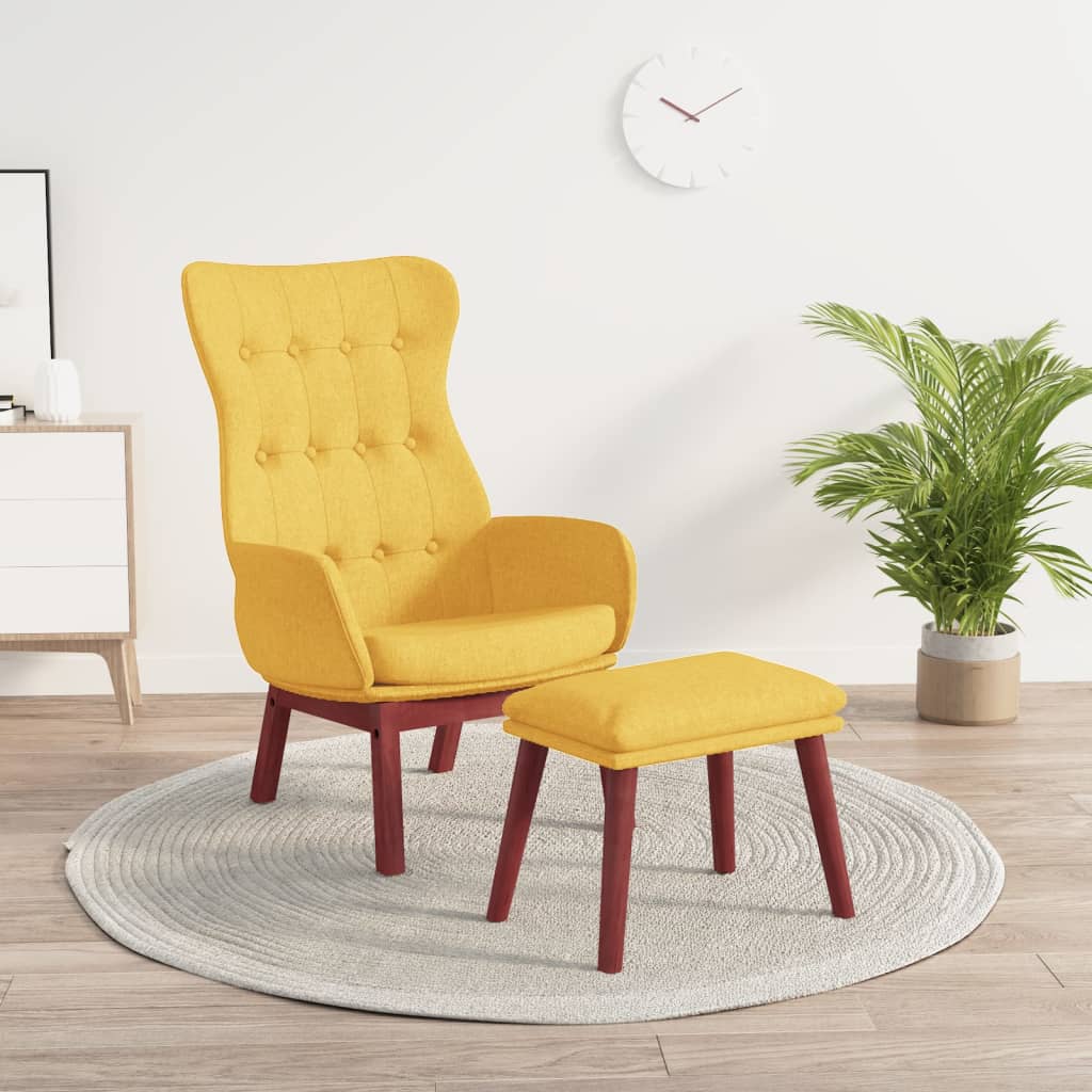 Vetonek Sillón de relax con taburete tela amarillo mostaza