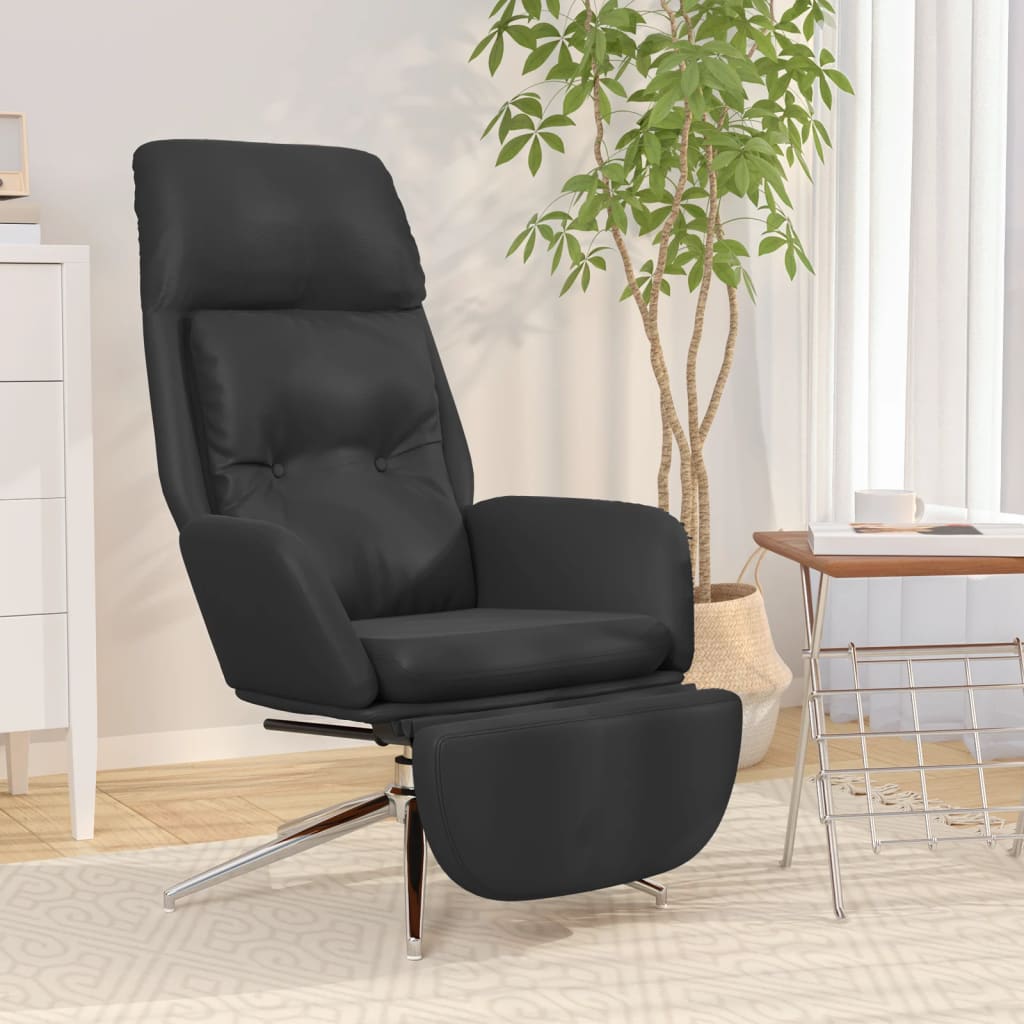 Vetonek Sillón de relax y reposapiés cuero auténtico y sintético negro