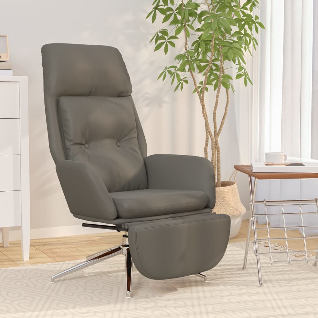 Vetonek Sillón de relax y reposapiés cuero auténtico y sintético gris