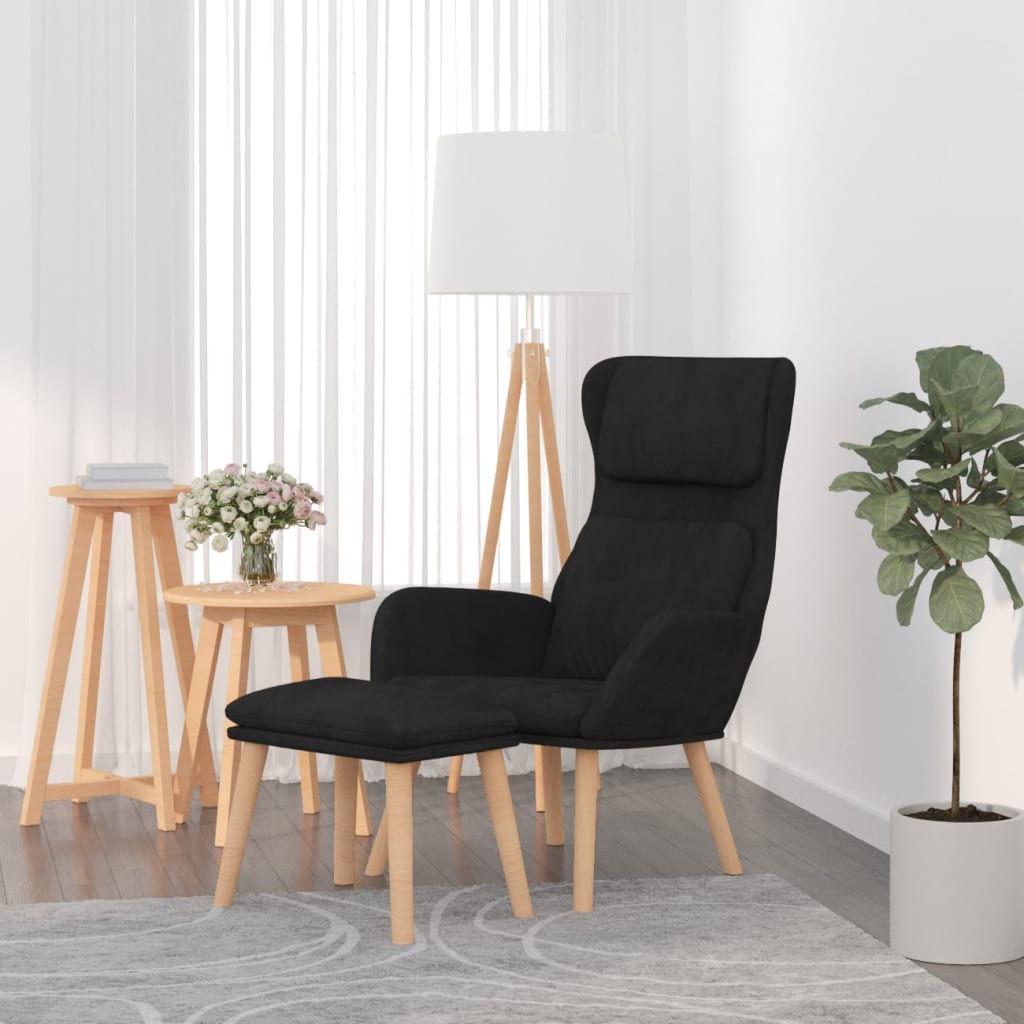 Vetonek Sillón de relax con taburete terciopelo negro