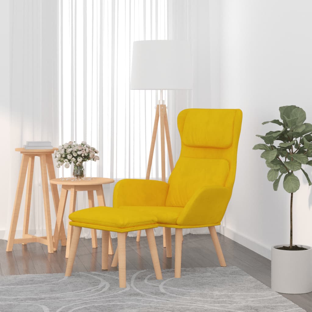 Vetonek Sillón de relax con taburete terciopelo amarillo mostaza