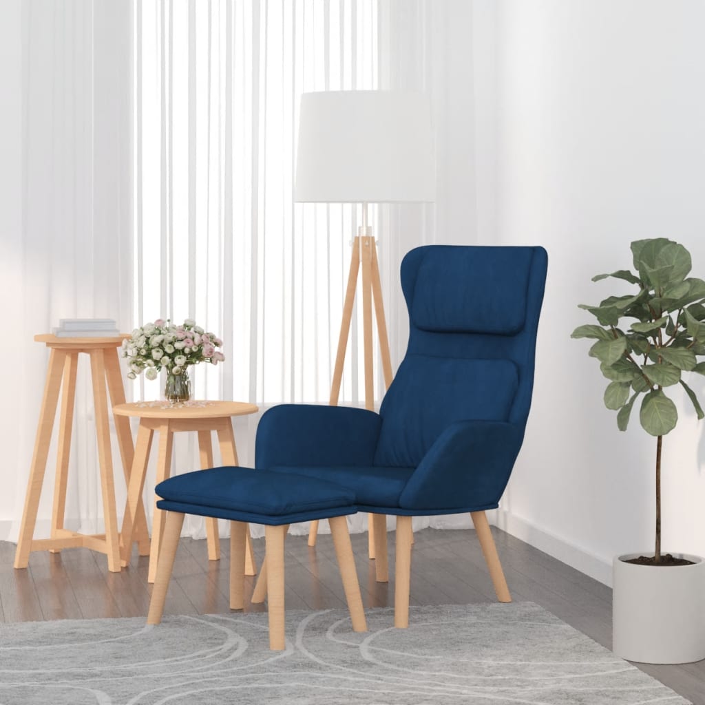 Vetonek Sillón de relax con taburete terciopelo azul