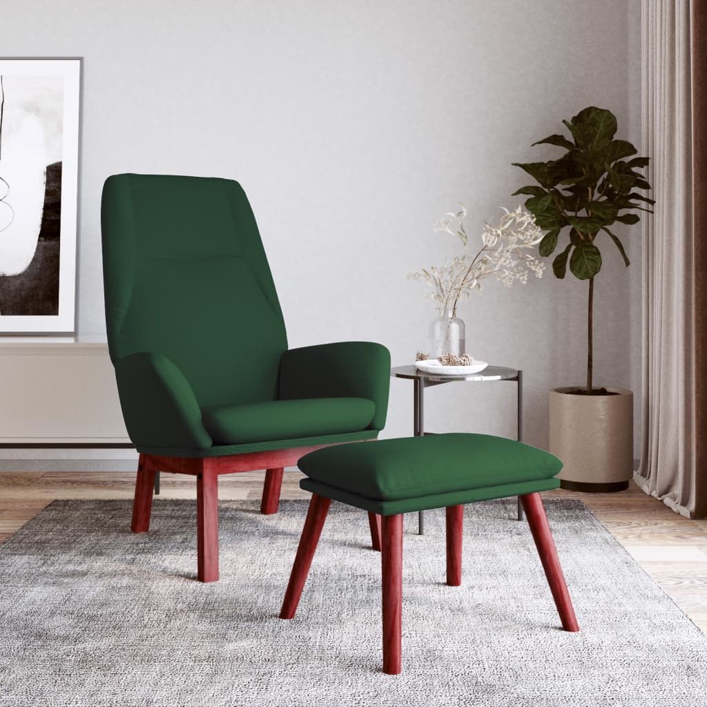 Vetonek Sillón de relax con taburete tela verde oscuro