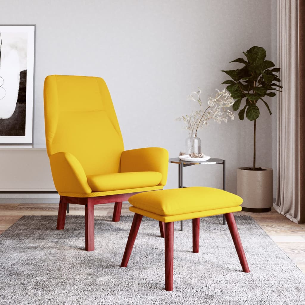 Vetonek Sillón de relax con taburete tela amarillo mostaza