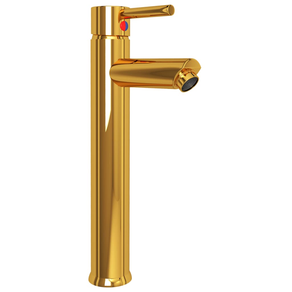 Lavabo de baño grifo&desagüe de empuje vidrio templado dorado - Vetonek