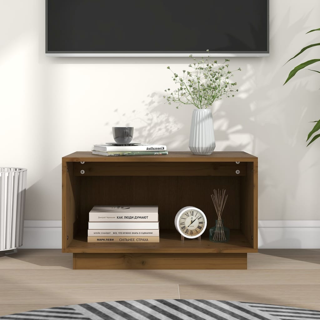 Vetonek Mueble de TV madera maciza de pino marrón miel 60x35x35 cm