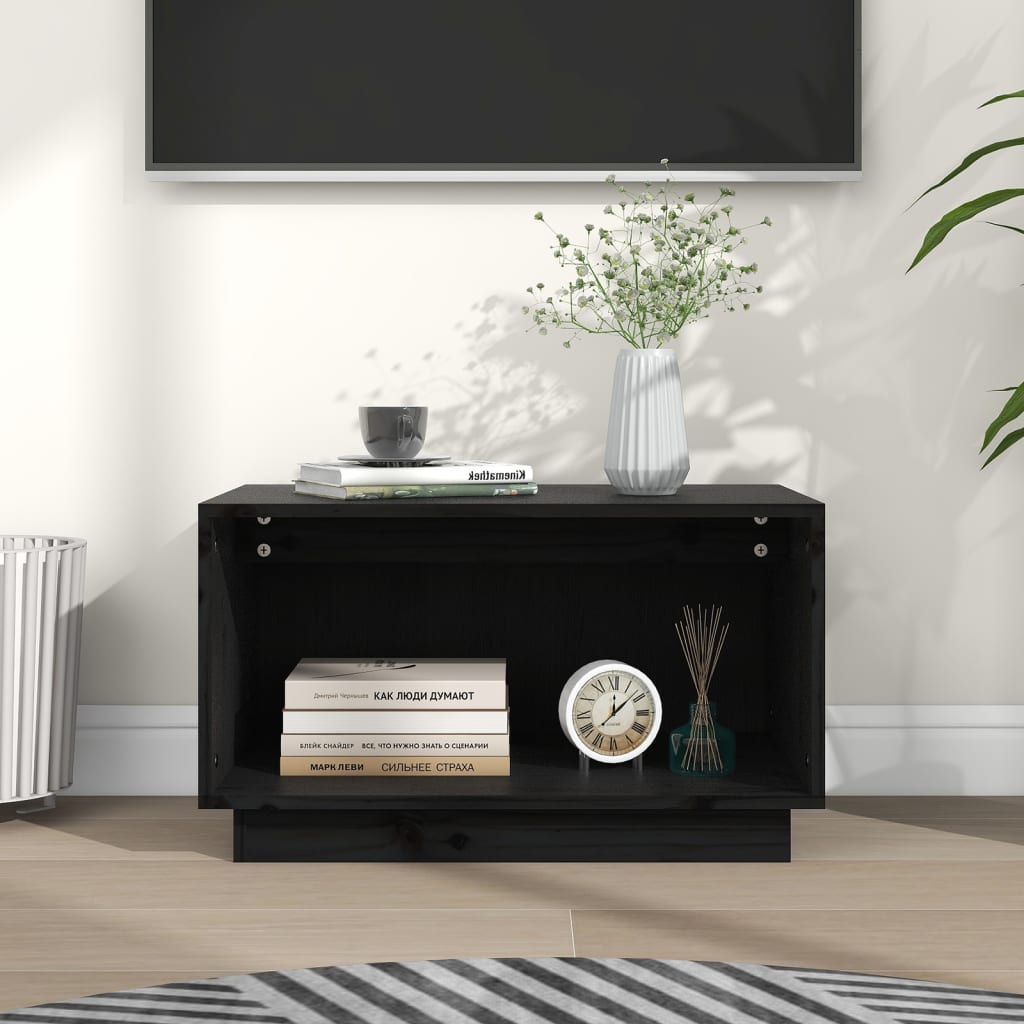 Vetonek Mueble de TV de madera maciza de pino negro 60x35x35 cm