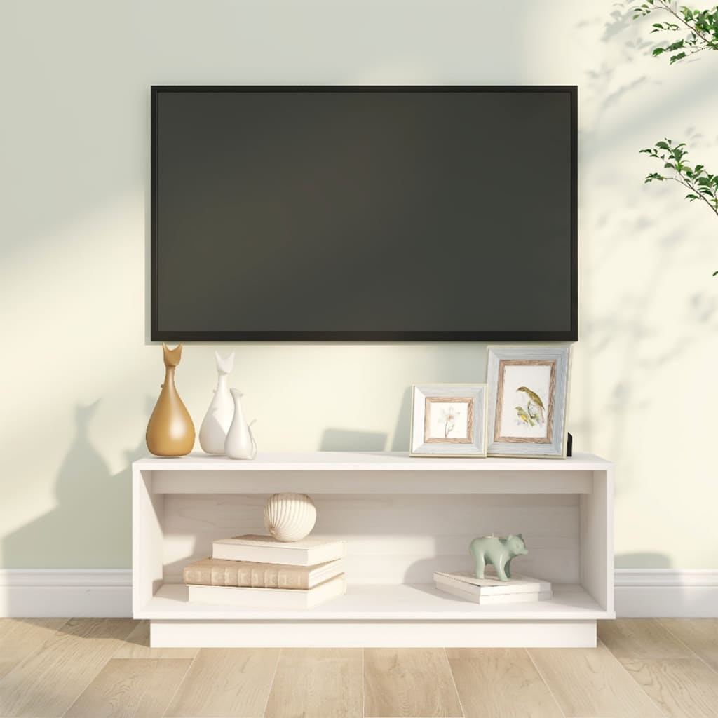 Vetonek Mueble de TV de madera maciza de pino blanco 90x35x35 cm