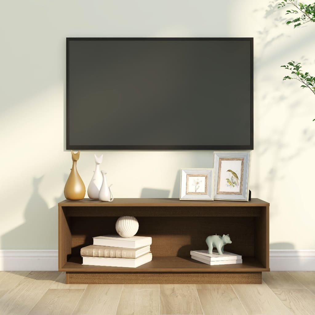 Vetonek Mueble de TV madera maciza de pino marrón miel 90x35x35 cm