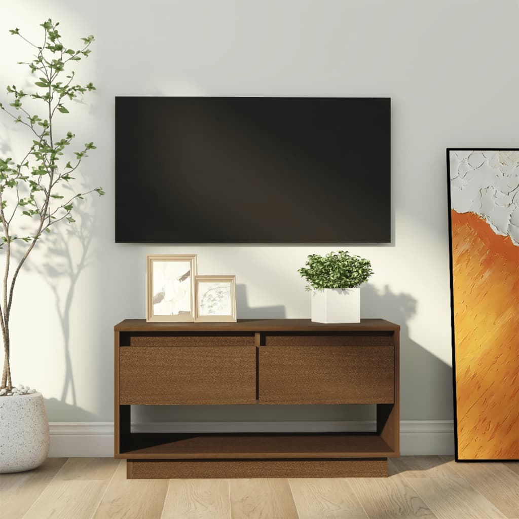 Vetonek Mueble de TV madera maciza de pino marrón miel 74x34x40 cm