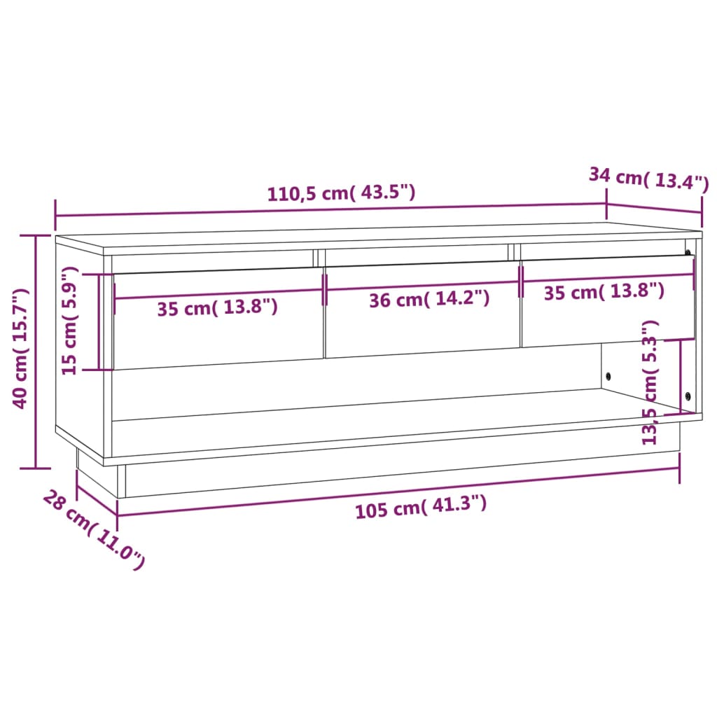 Mueble de TV de madera maciza de pino gris 110,5x34x40 cm vidaXL