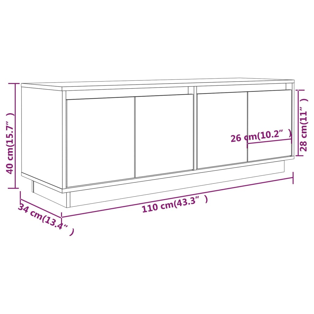 Mueble de TV de madera maciza de pino blanco 110x34x40 cm vidaXL