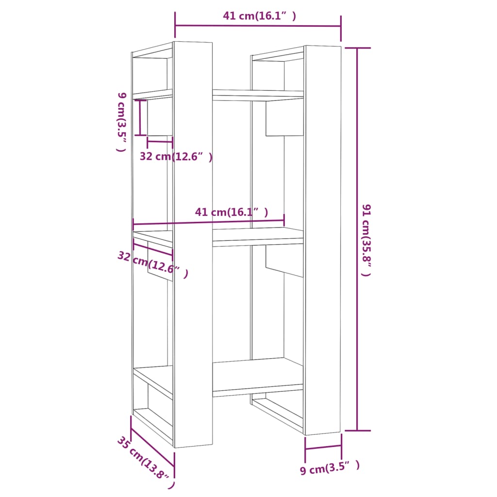 Estantería/divisor de espacios madera maciza pino 41x35x91 cm vidaXL