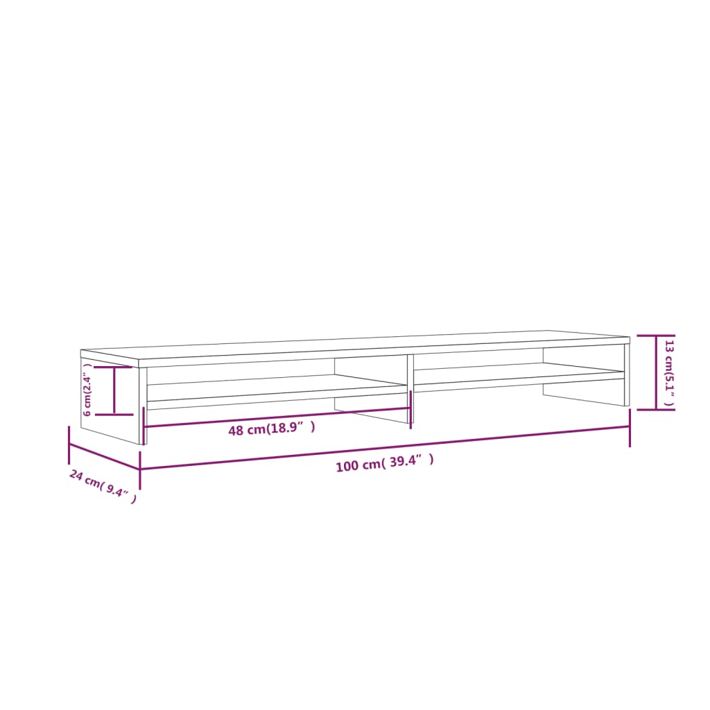 Soporte de monitor madera maciza de pino blanco 100x24x13 cm vidaXL