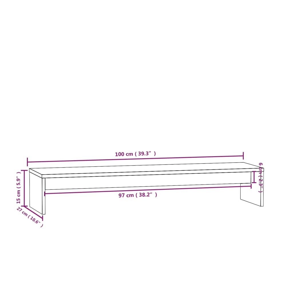 Soporte para monitor madera maciza de pino 100x27x15 cm vidaXL