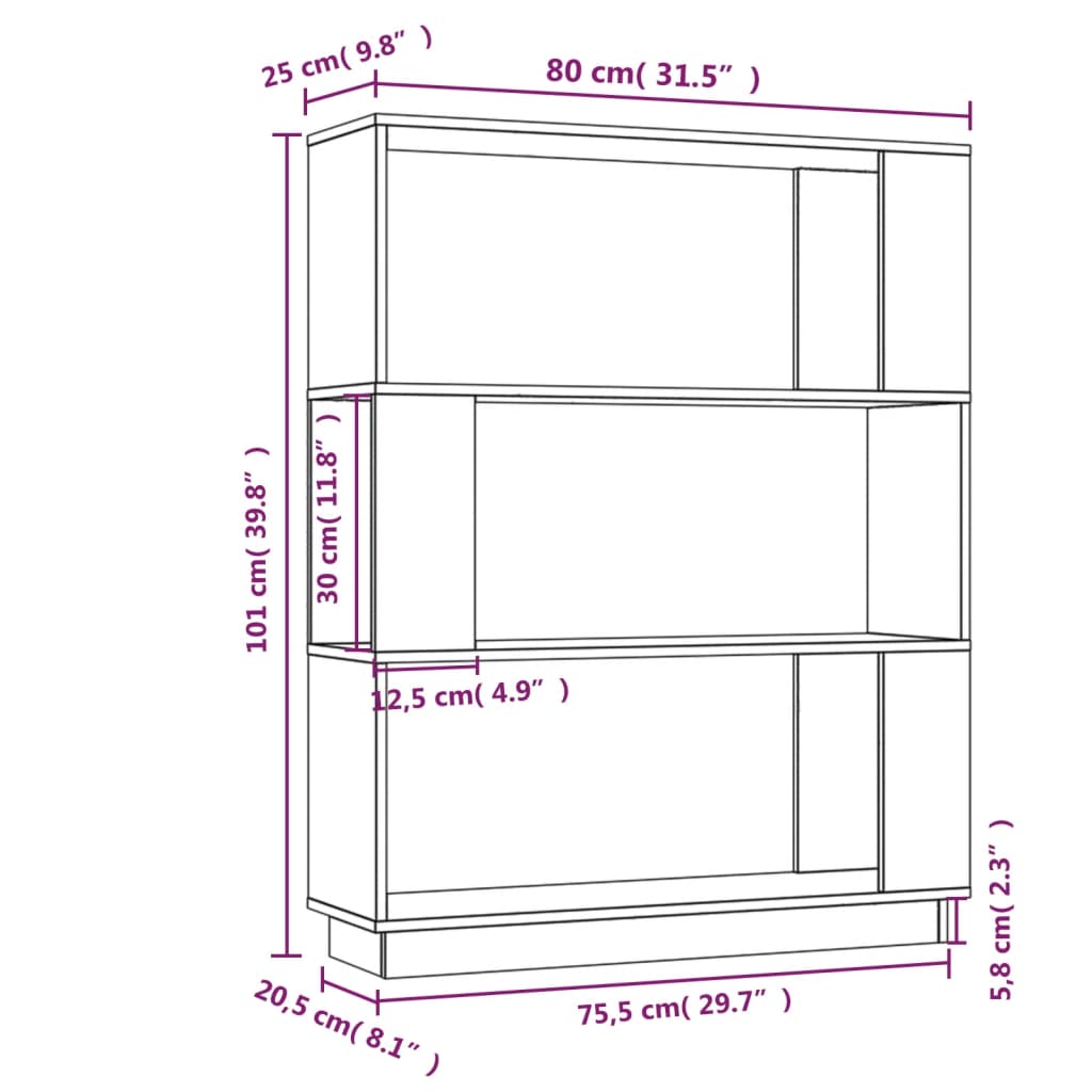 Estantería/divisor de espacios madera maciza pino 80x25x101 cm vidaXL