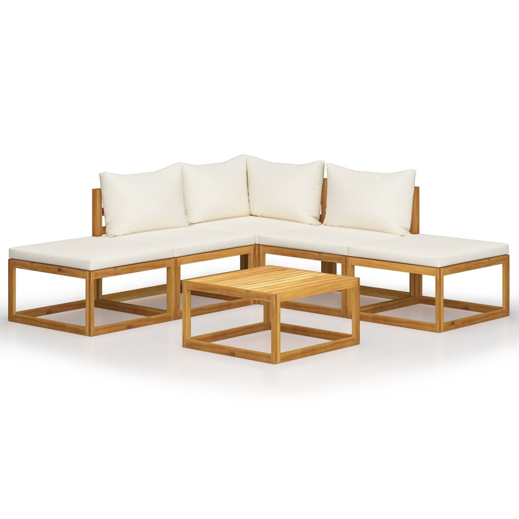 Set muebles de jardín 6 pzas con cojines madera maciza acacia