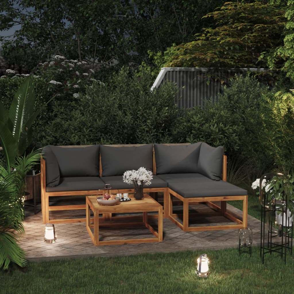 Vetonek Set muebles de jardín 5 pzas con cojines madera maciza acacia