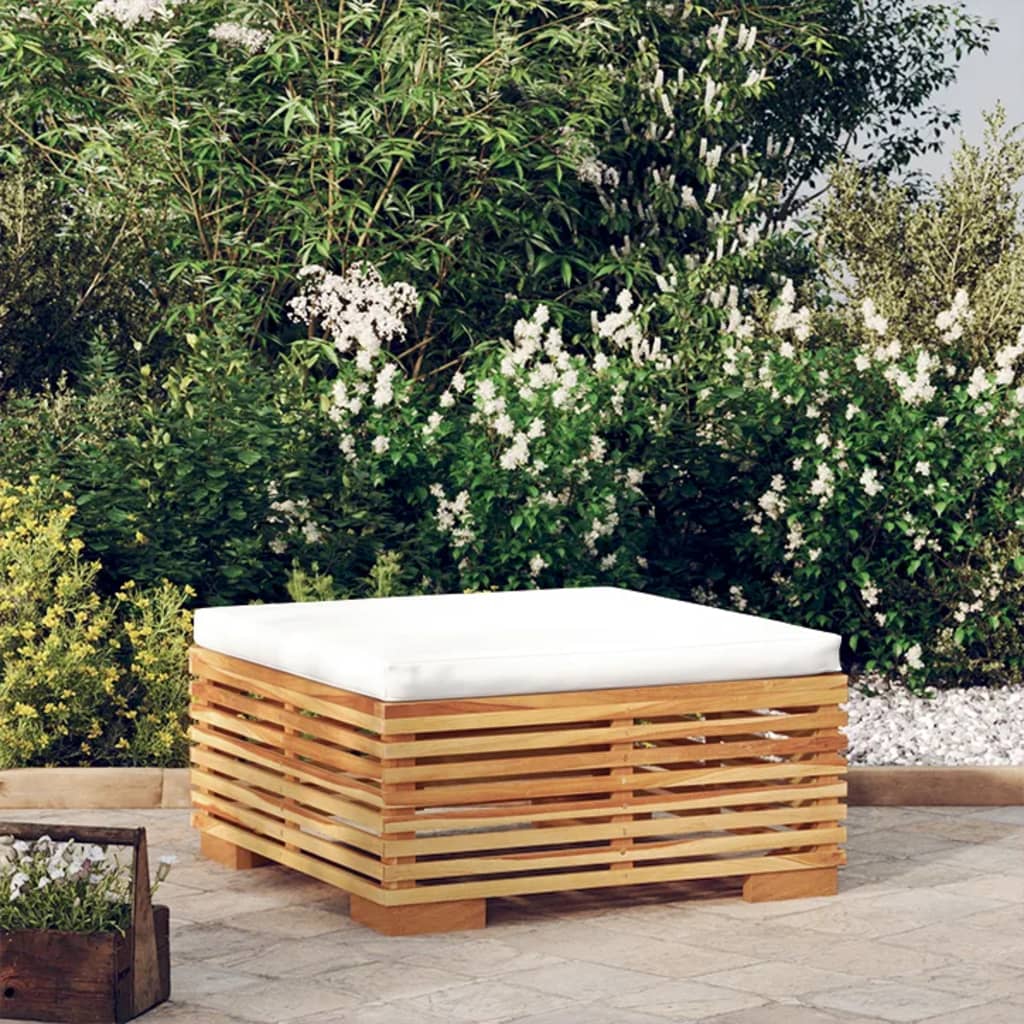 Vetonek Taburete de jardín con cojín color crema madera maciza teca