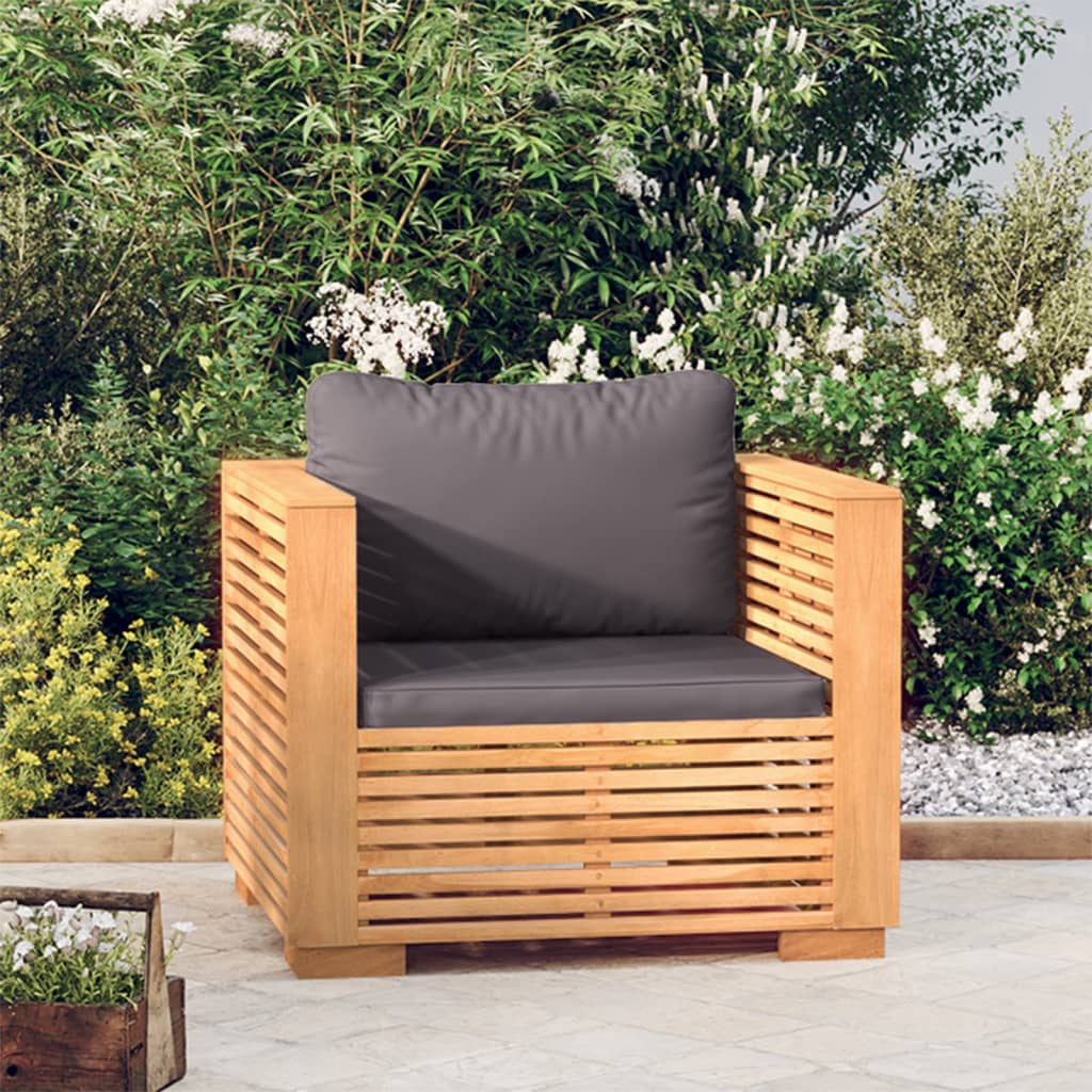 Vetonek Sillón de jardín con cojines gris oscuro madera maciza teca