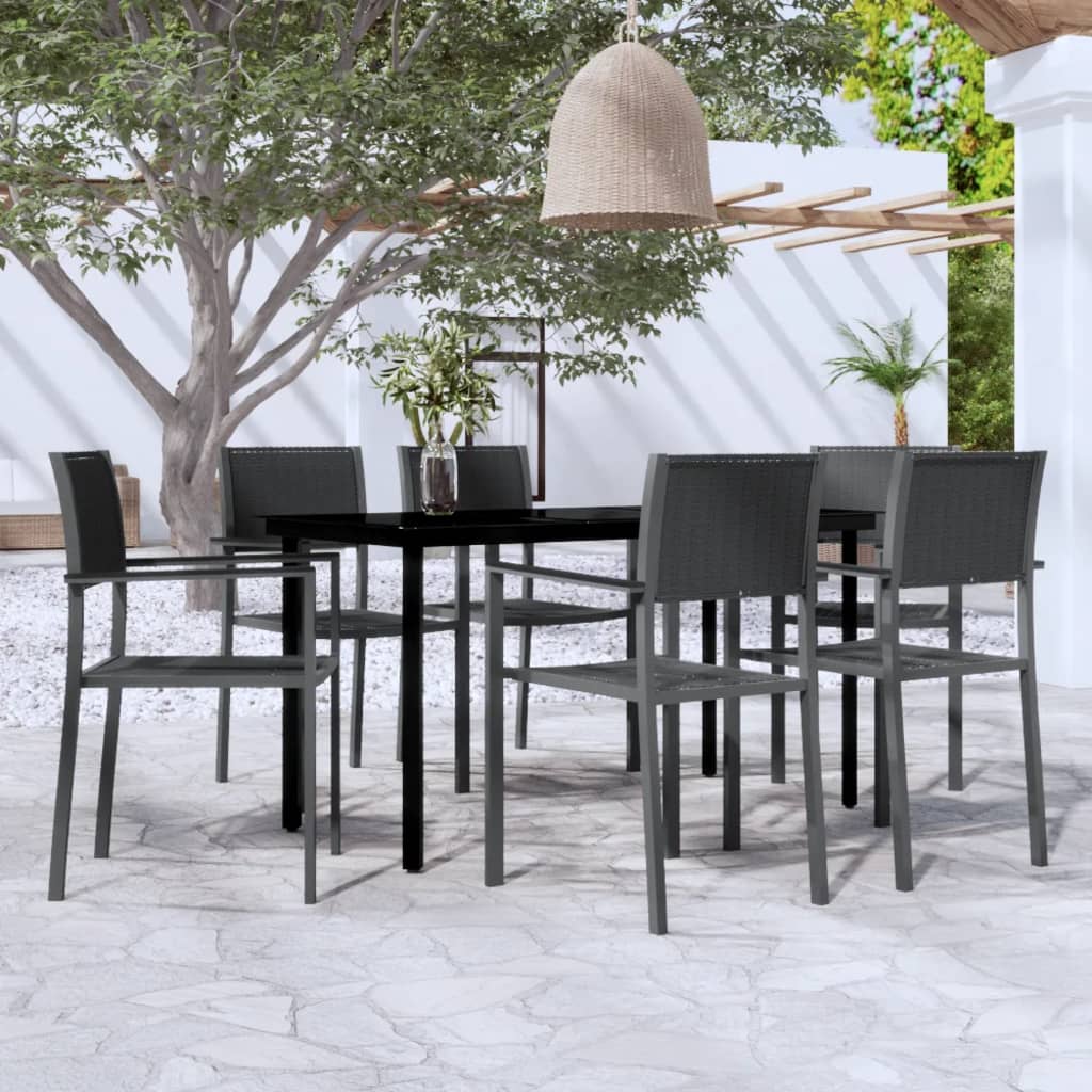 Vetonek Juego de comedor para jardín 7 piezas negro