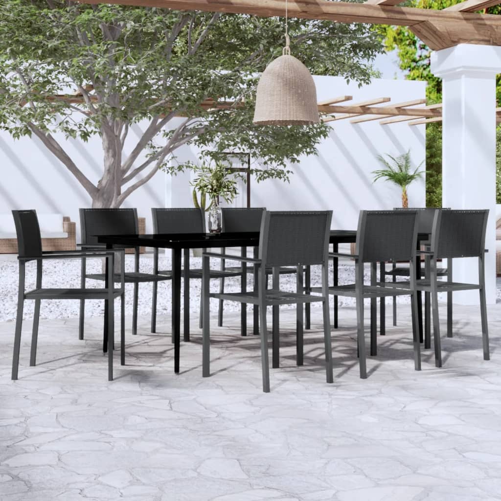 Vetonek Juego de comedor para jardín 9 piezas negro