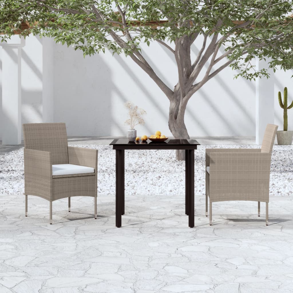 Vetonek Juego de comedor de jardín 3 piezas con cojines beige y negro