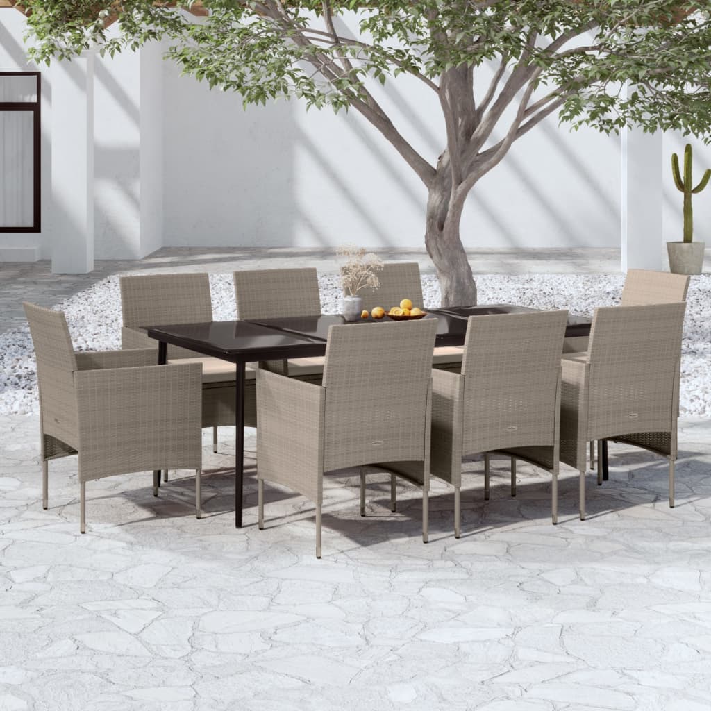 Vetonek Juego de comedor para jardín 9 piezas y cojines beige y negro