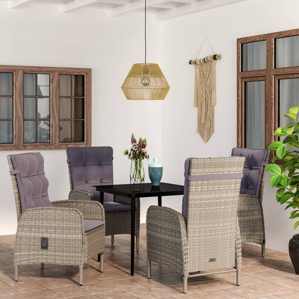 Vetonek Juego de comedor para jardín 5 piezas con cojines gris y negro