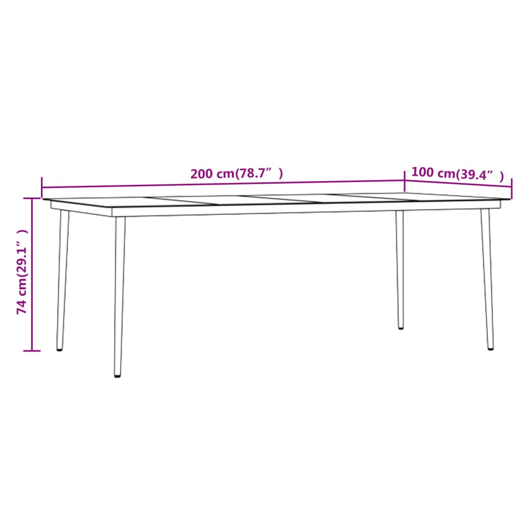 Juego de comedor para jardín 7 piezas gris y negro