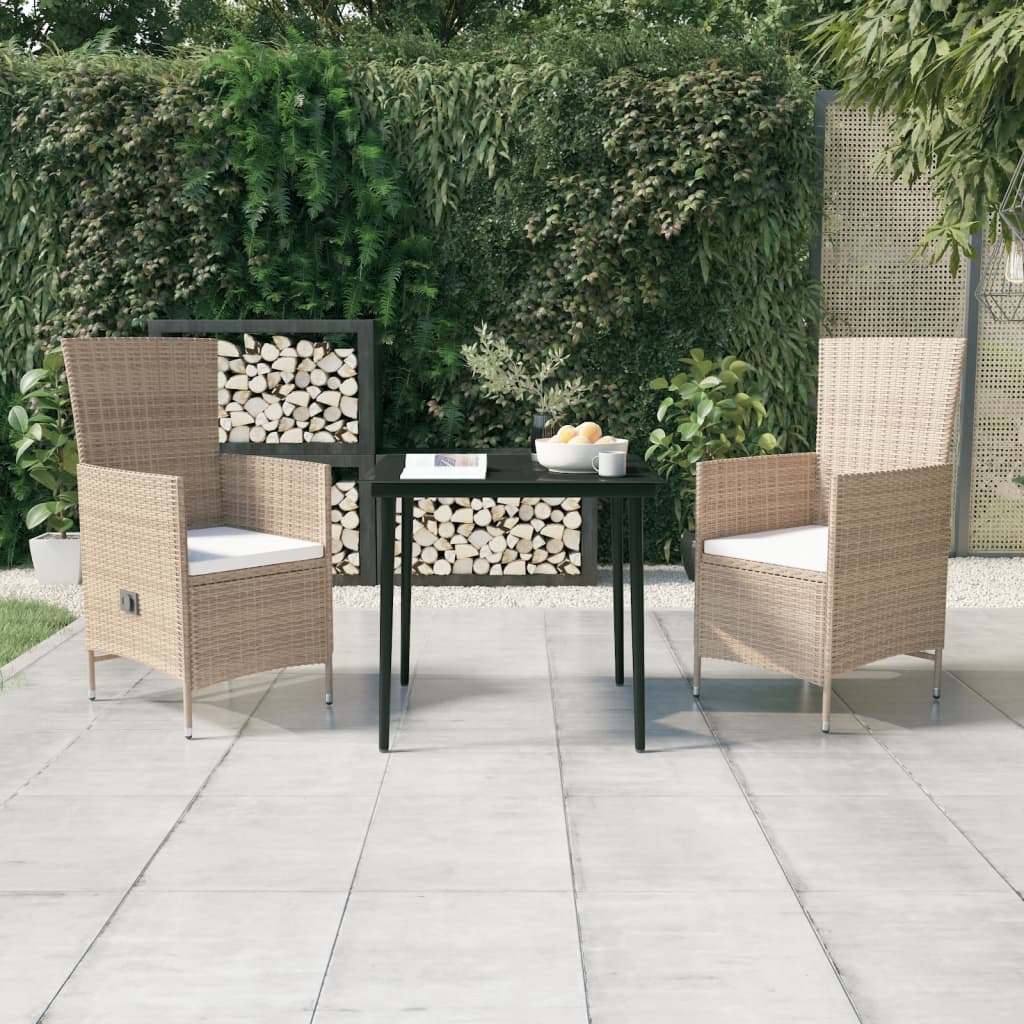 Vetonek Juego de comedor de jardín 3 piezas con cojines beige