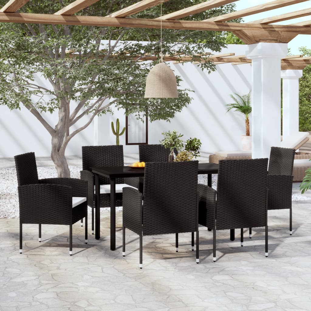 Vetonek Juego de comedor para jardín 7 piezas negro