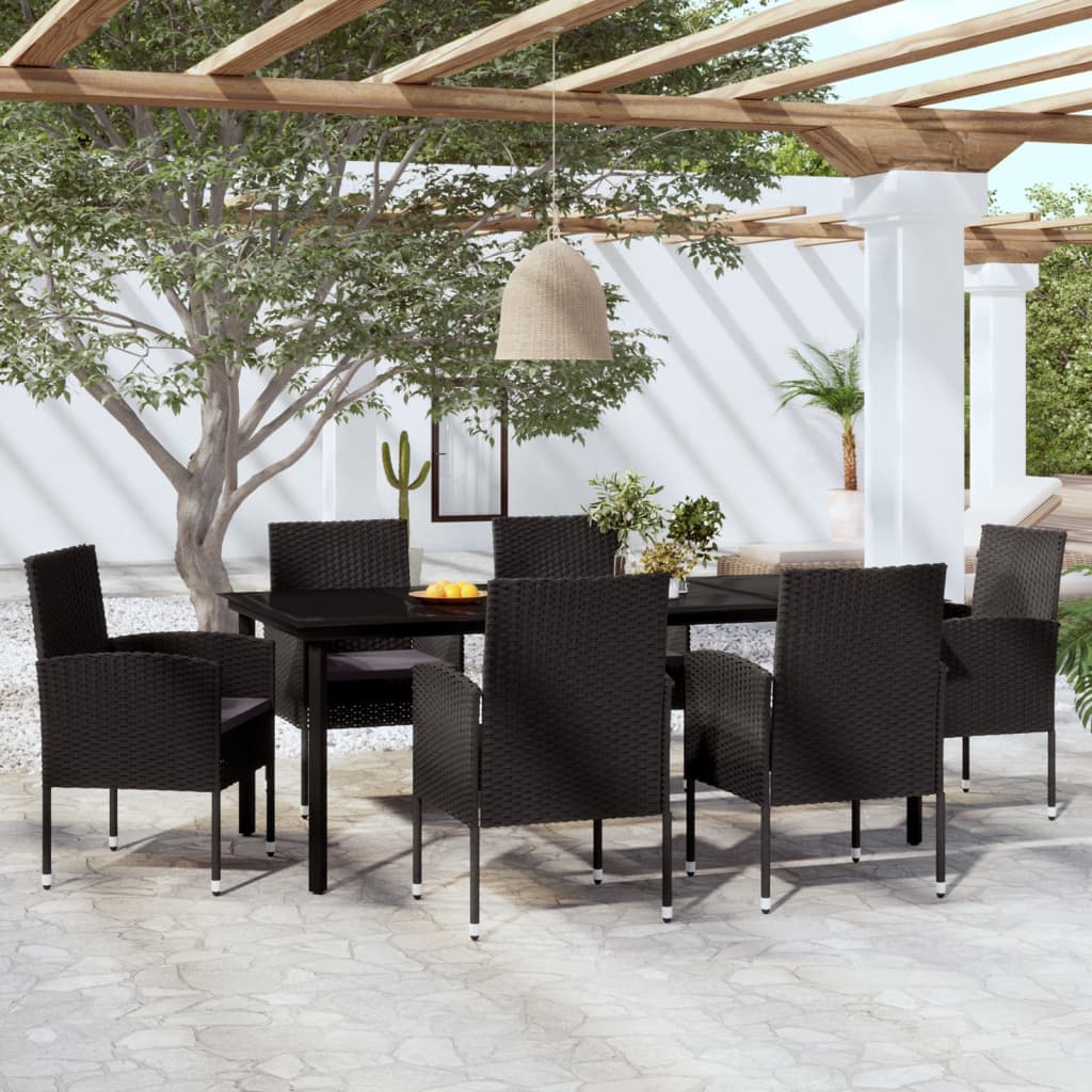 Vetonek Juego de comedor para jardín 7 piezas negro