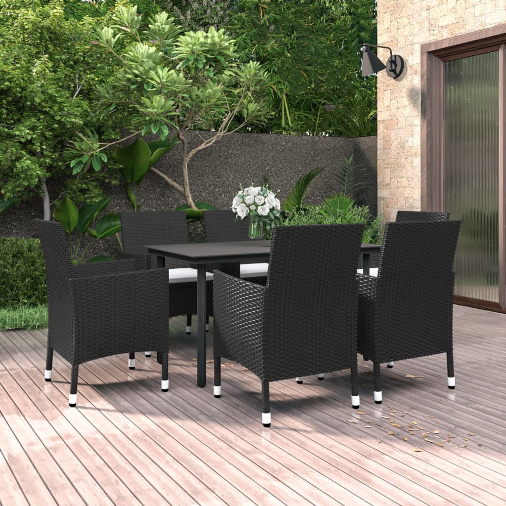 Vetonek Set comedor de jardín 7 pzas y cojines ratán sintético y vidrio