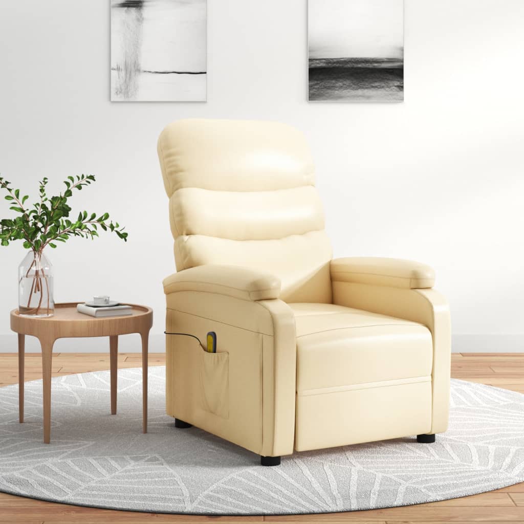 Vetonek Sillón de masaje de cuero sintético crema