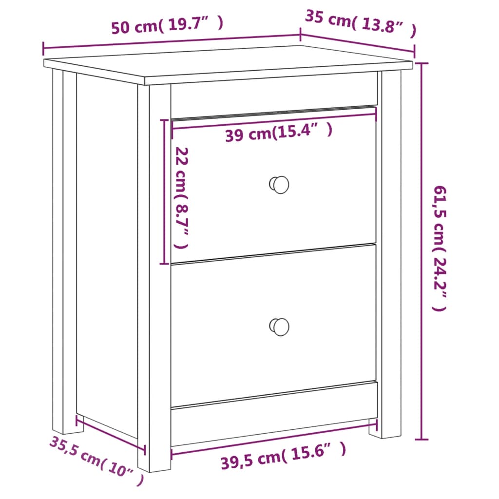 Mesita de noche madera maciza de pino marrón miel 50x35x61,5 cm vidaXL