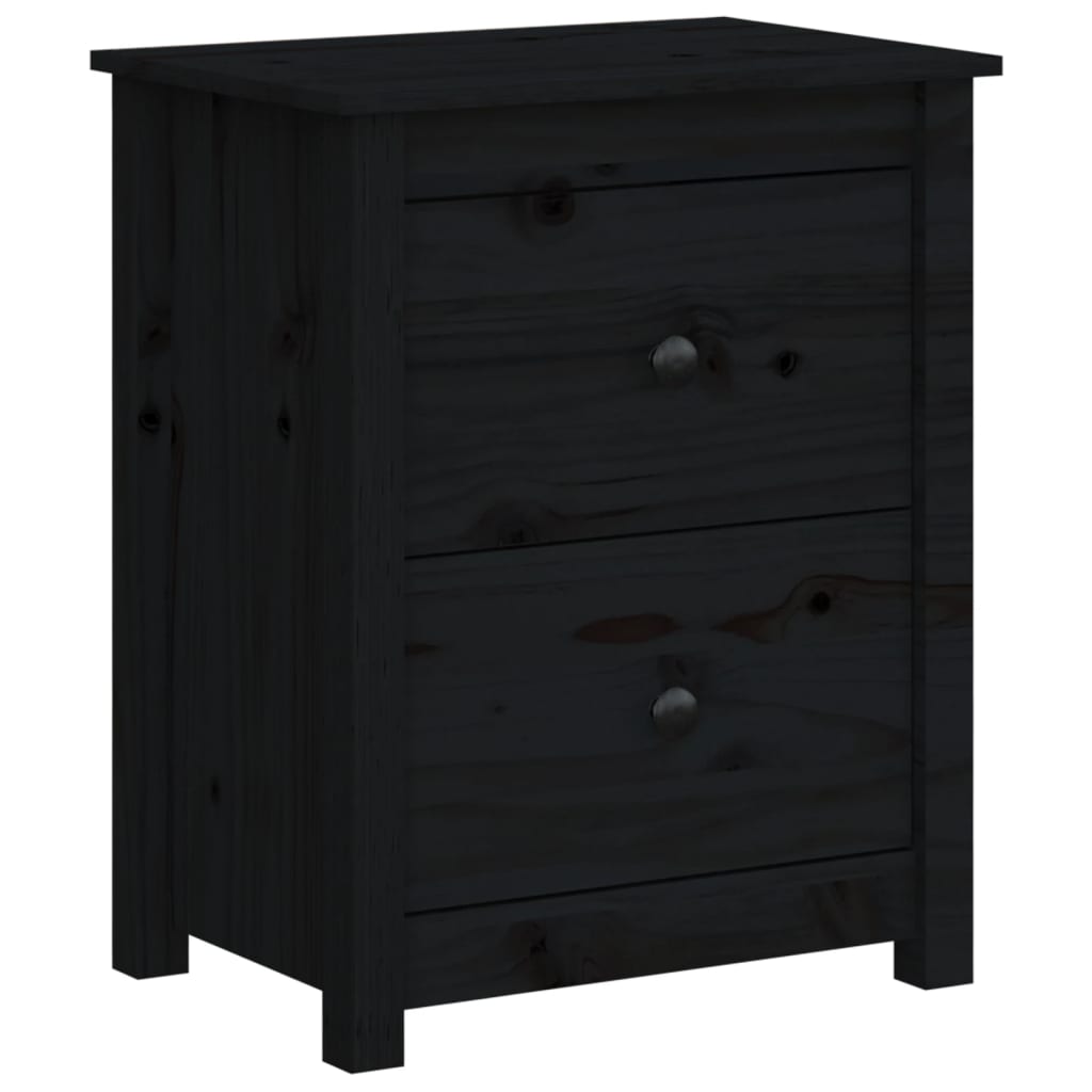 Mesitas de noche 2 uds madera maciza de pino negra 50x35x61,5cm