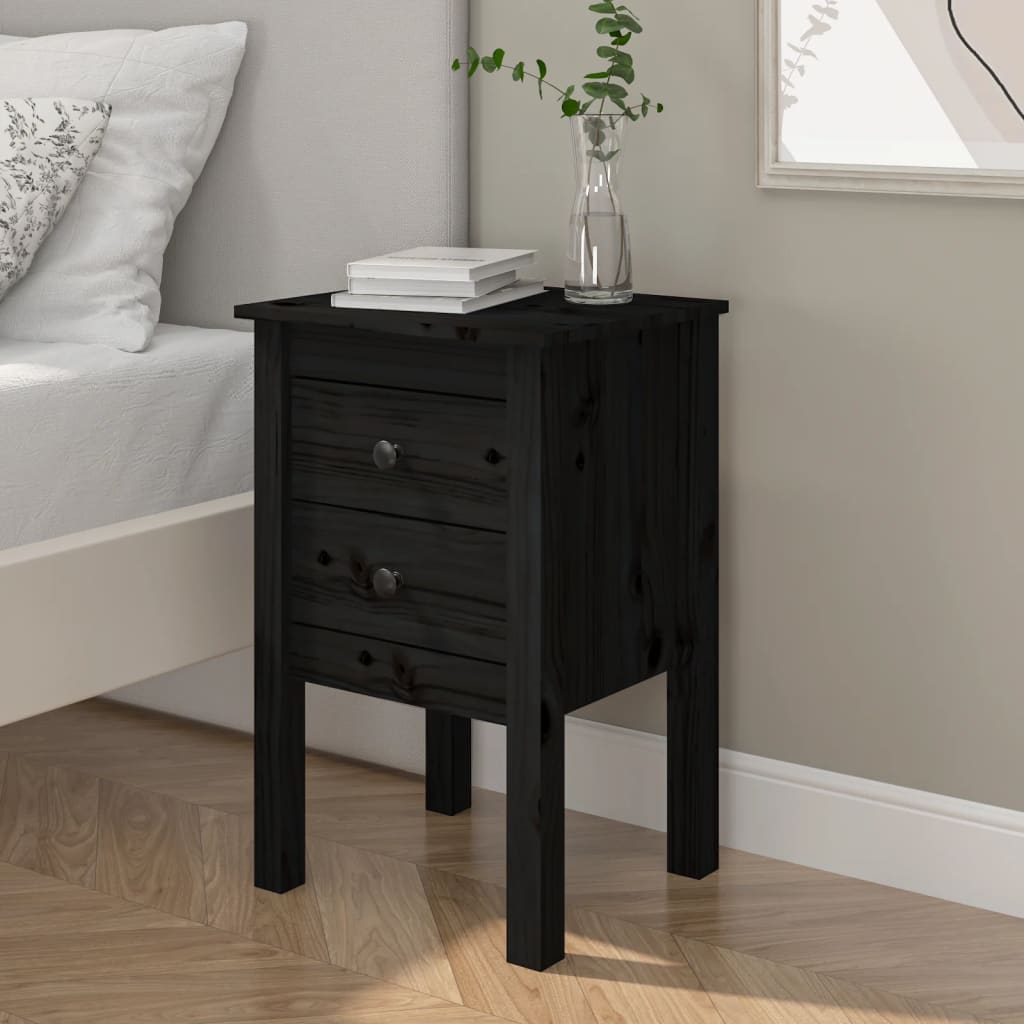 Vetonek Mesita de noche madera maciza de pino negro 40x35x61,5 cm