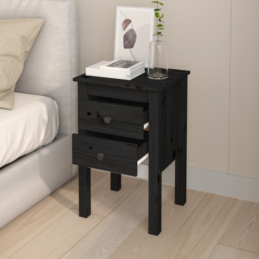 Mesitas de noche 2 uds madera maciza de pino negro 40x35x61,5cm vidaXL