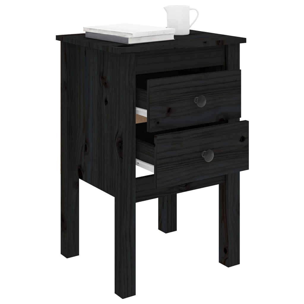 Mesitas de noche 2 uds madera maciza de pino negro 40x35x61,5cm vidaXL